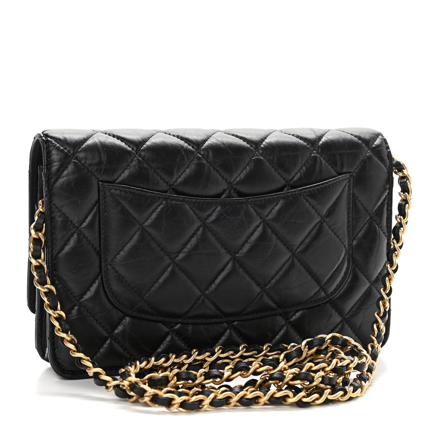 Aged Calfskin Quilted Lucky Charms 2.55 Reissue Wallet On Chain WOC Black