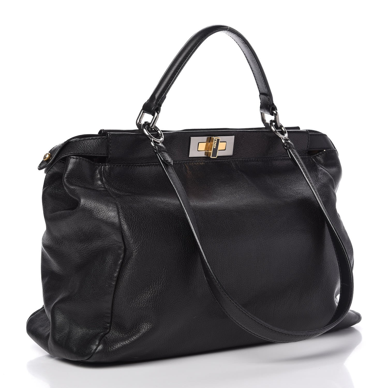 Fendi Goatskin Zucca Large Peekaboo Iconic Satchel Black Tobacco 3 of 10