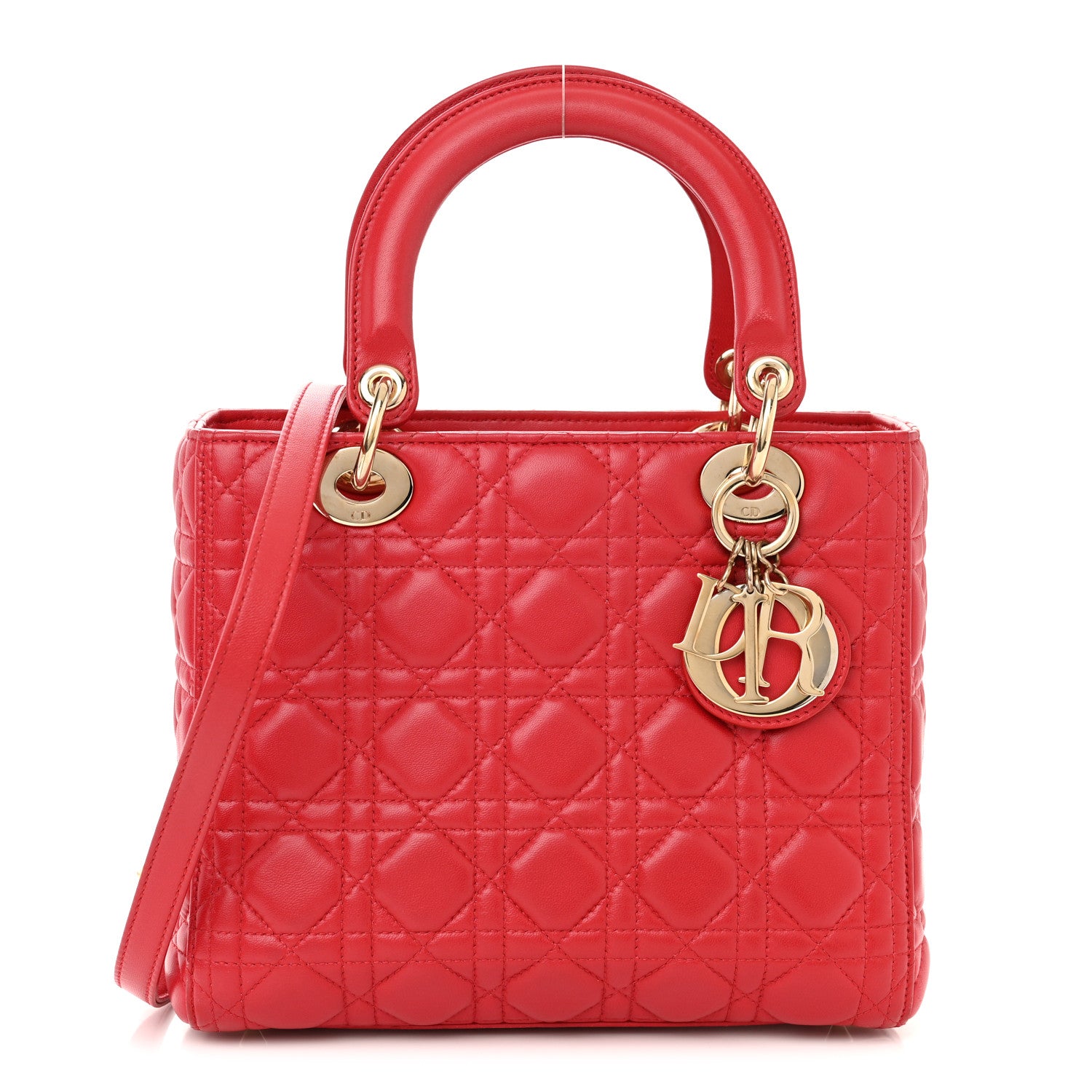 Christian Dior CHRISTIAN DIOR Lambskin Cannage Medium Lady Dior Red 1 of 10