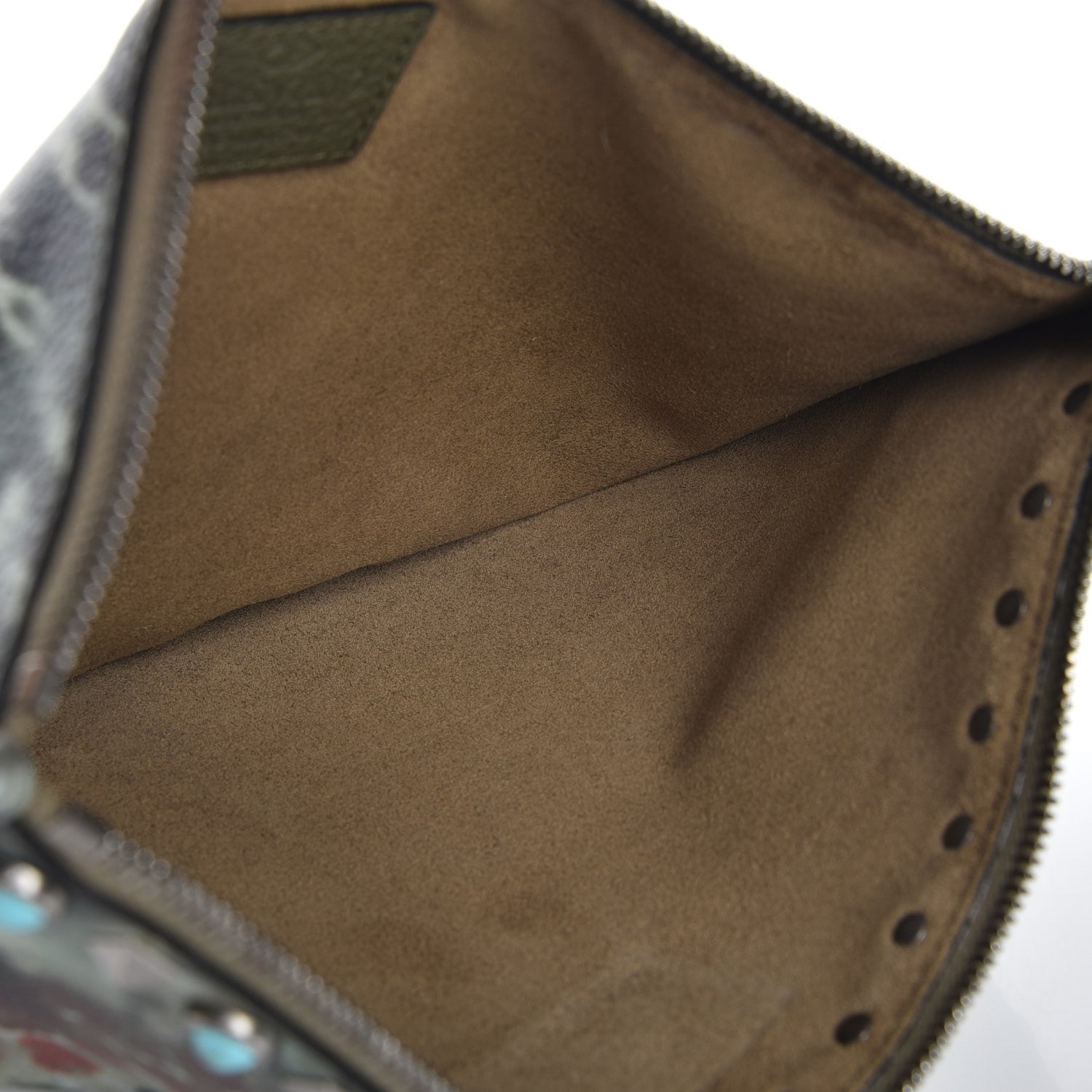 Valentino Garavani Pebbled Calfskin Tie Dye Large Rockstud Rolling Zip Pouch Deep Army Green 5 of 7