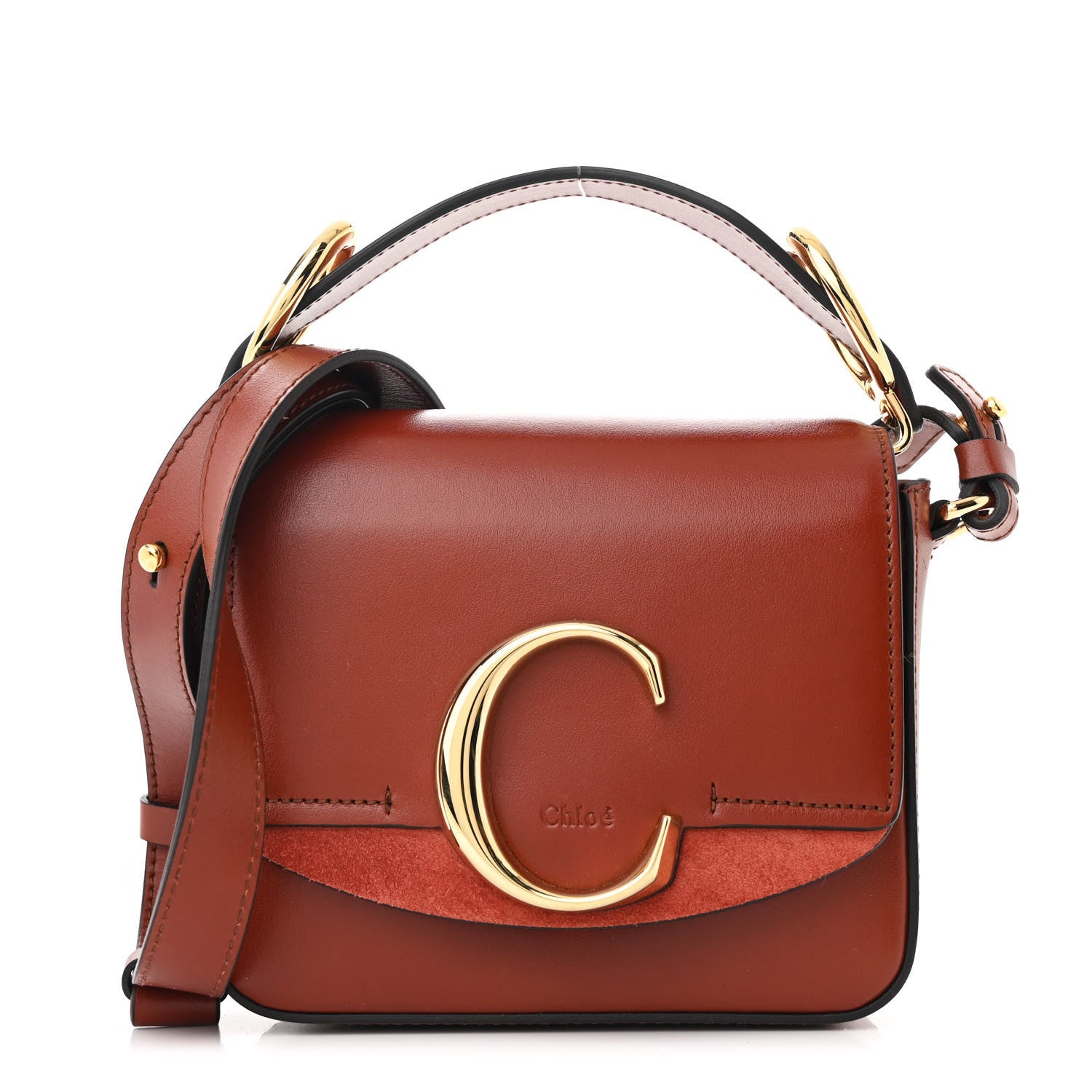 Chloe Shiny Calfskin Suede Mini C Double Carry Sepia Brown 1 of 10