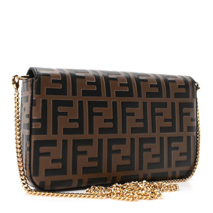 Fendi Vitello Soft F is Fendi Bi-Color FF 1974 Embossed Envelope Wallet On Chain with Pouches Maya Black 4 of 12