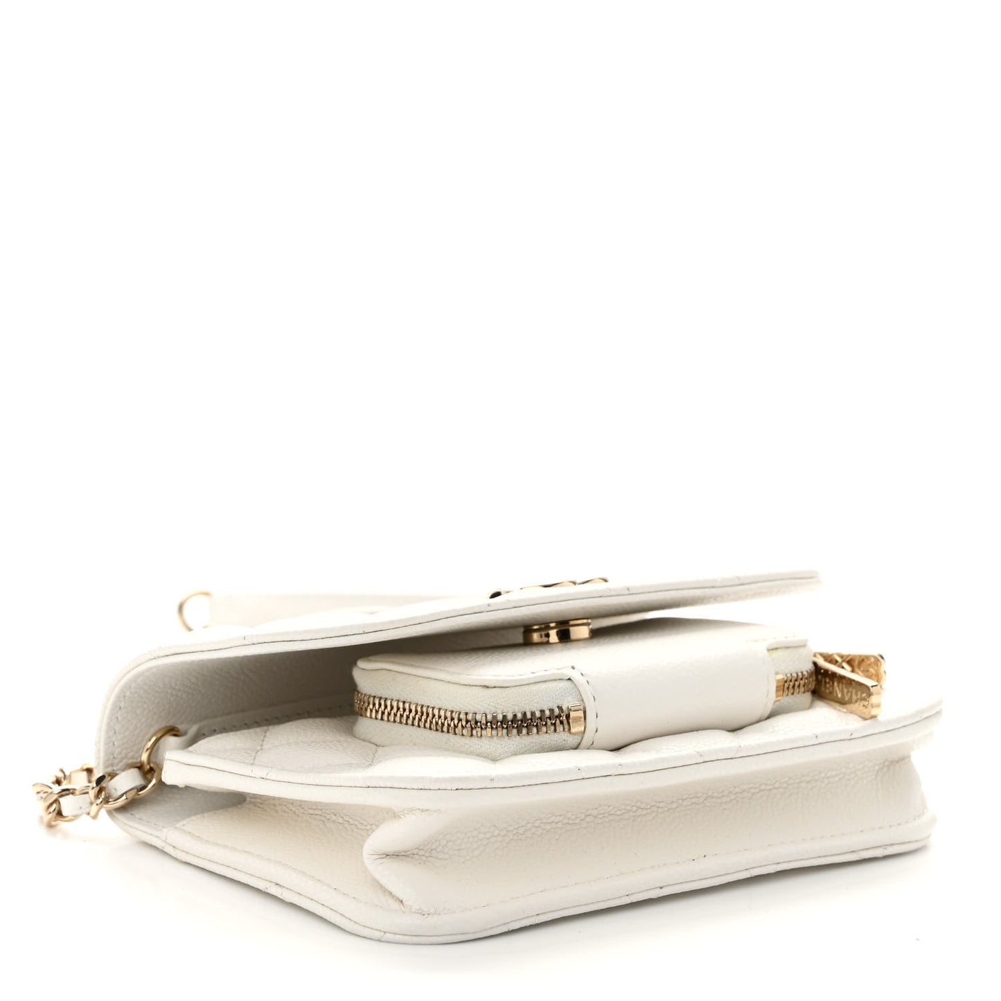 Caviar Quilted Business Affinity Clutch With Chain Flap White