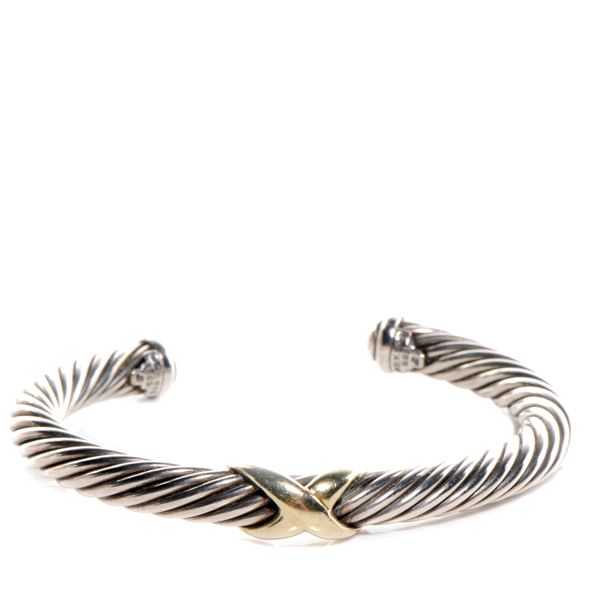David Yurman Sterling Silver 14K Yellow Gold 7mm X Station Cable Bracelet 1 of 6