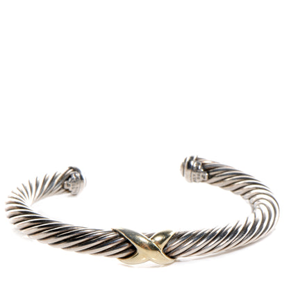 David Yurman Sterling Silver 14K Yellow Gold 7mm X Station Cable Bracelet 1 of 6