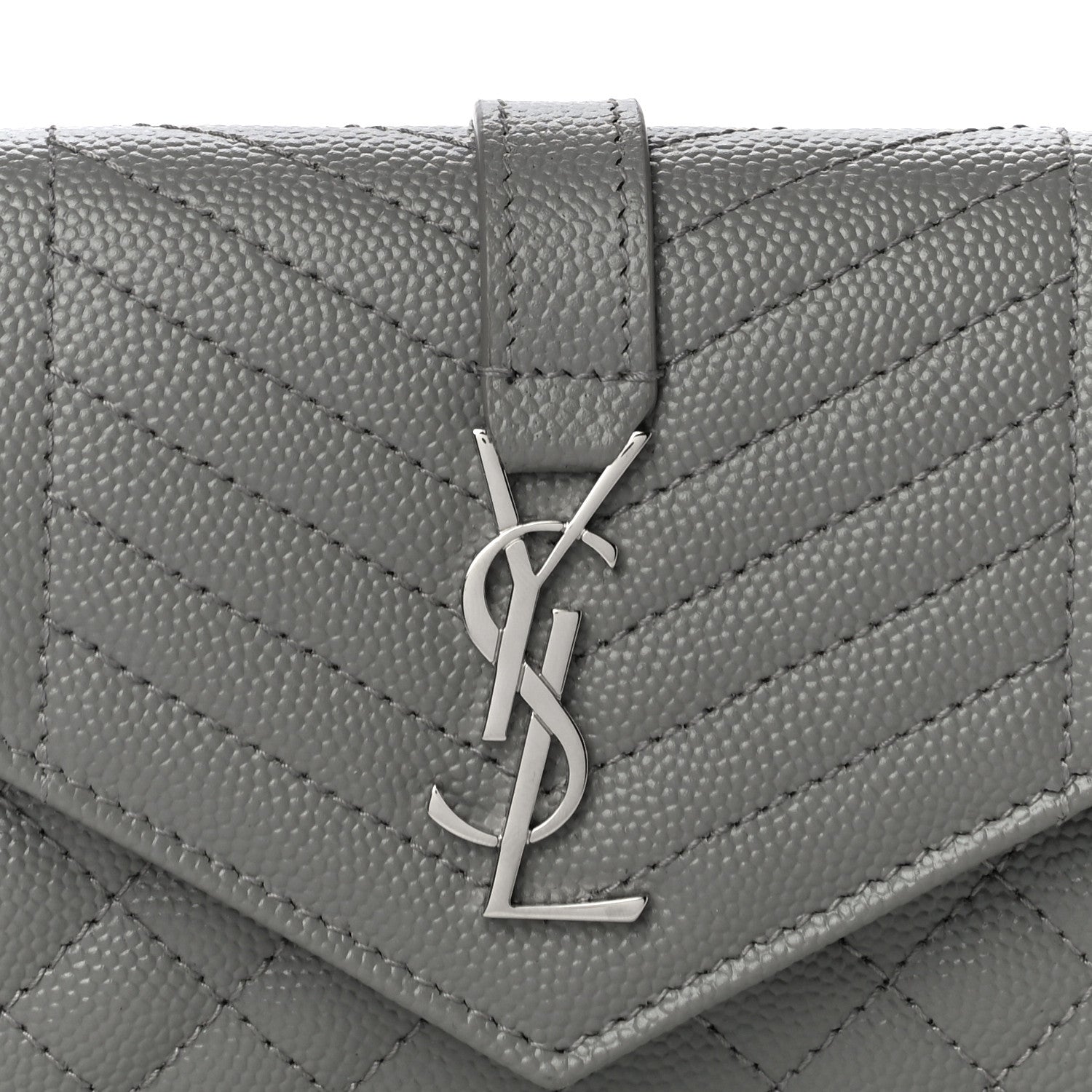 Saint Laurent Grain De Poudre Textured Mixed Matelasse Triquilt Small Monogram Envelope Wallet New Stone 7 of 10