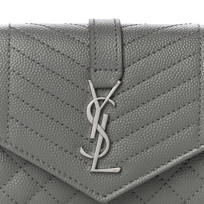 Saint Laurent Grain De Poudre Textured Mixed Matelasse Triquilt Small Monogram Envelope Wallet New Stone 7 of 10