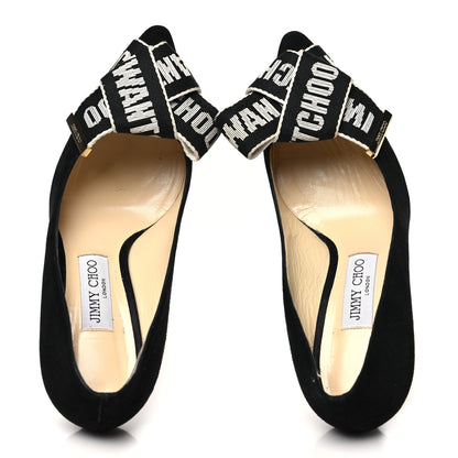 Jimmy Choo Suede Logo Bow Tegan 60 Pumps 39 Black Chalk 2 of 8