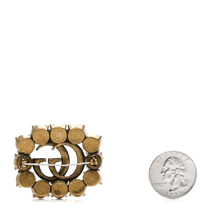 Gucci Metal Crystal Double G Brooch Aged Gold 2 of 4