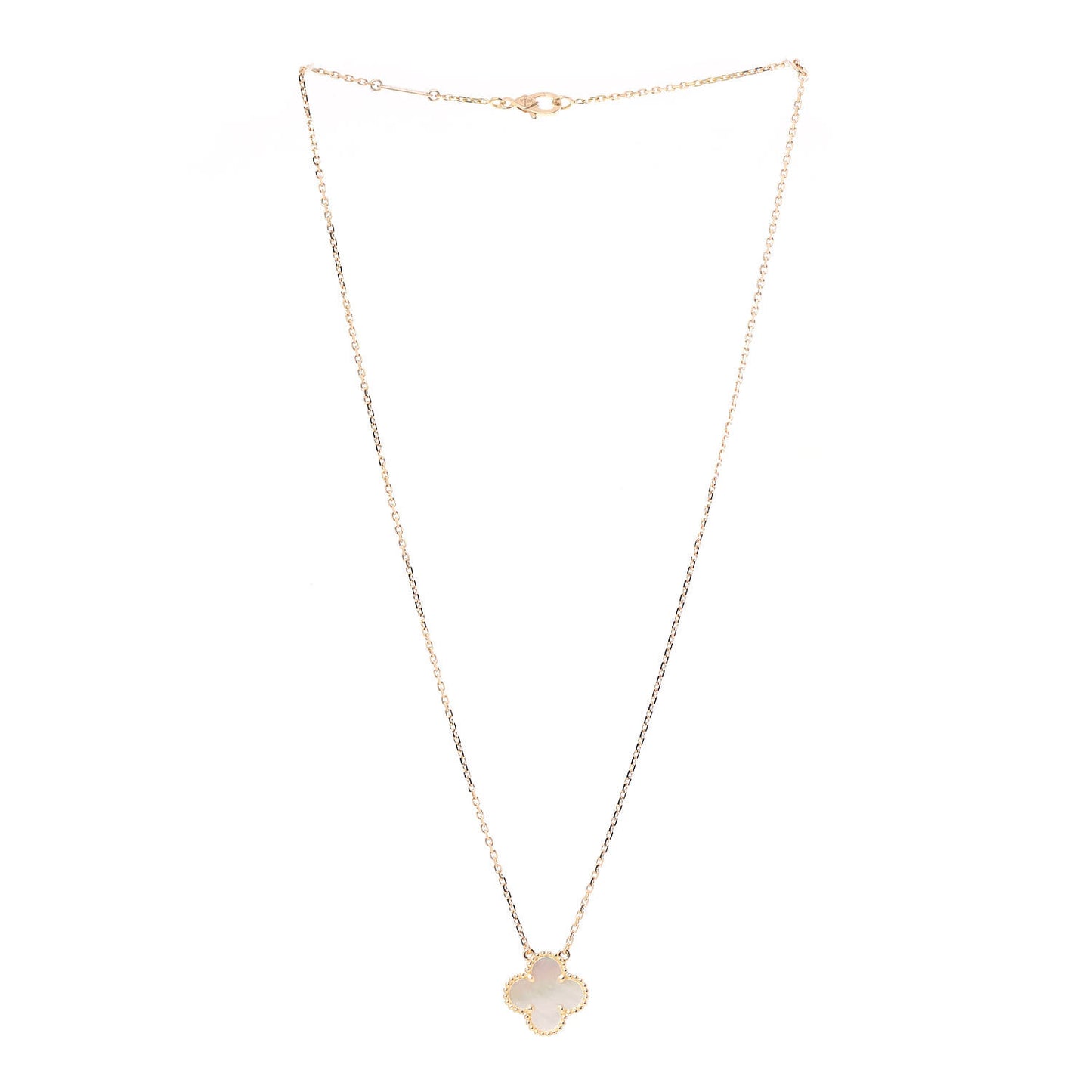 18K Yellow Gold Mother of Pearl Vintage Alhambra Pendant Necklace