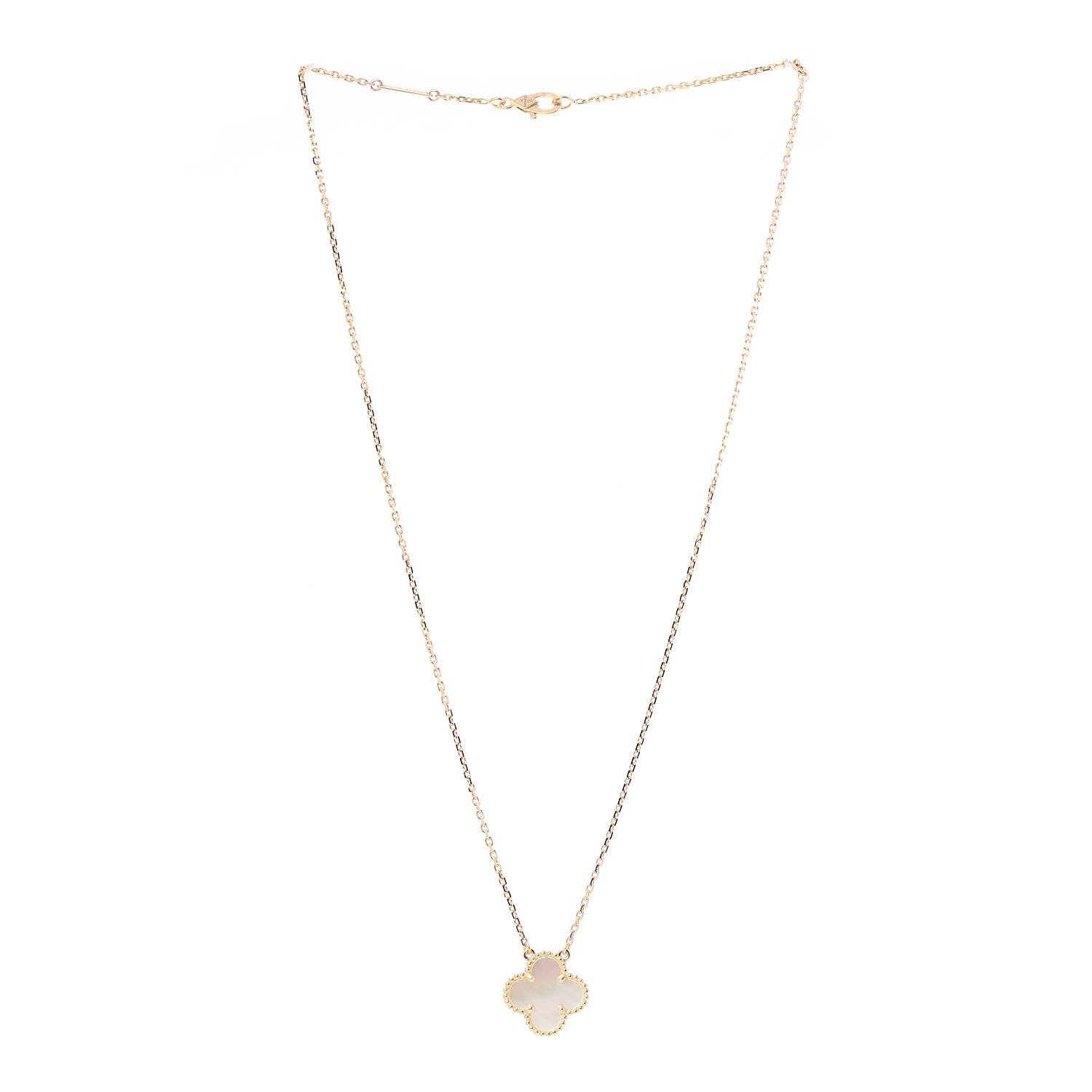 Van Cleef & Arpels 18K Yellow Gold Mother of Pearl Vintage Alhambra Pendant Necklace 3 of 7