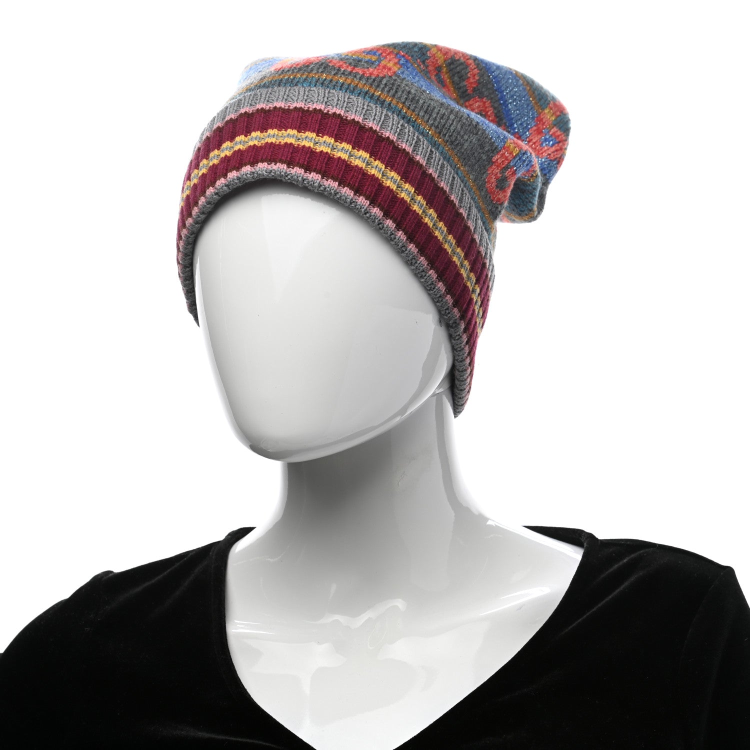 Gucci Wool Lame GG Monogram Dorat Beanie Hat L Multicolor 2 of 5