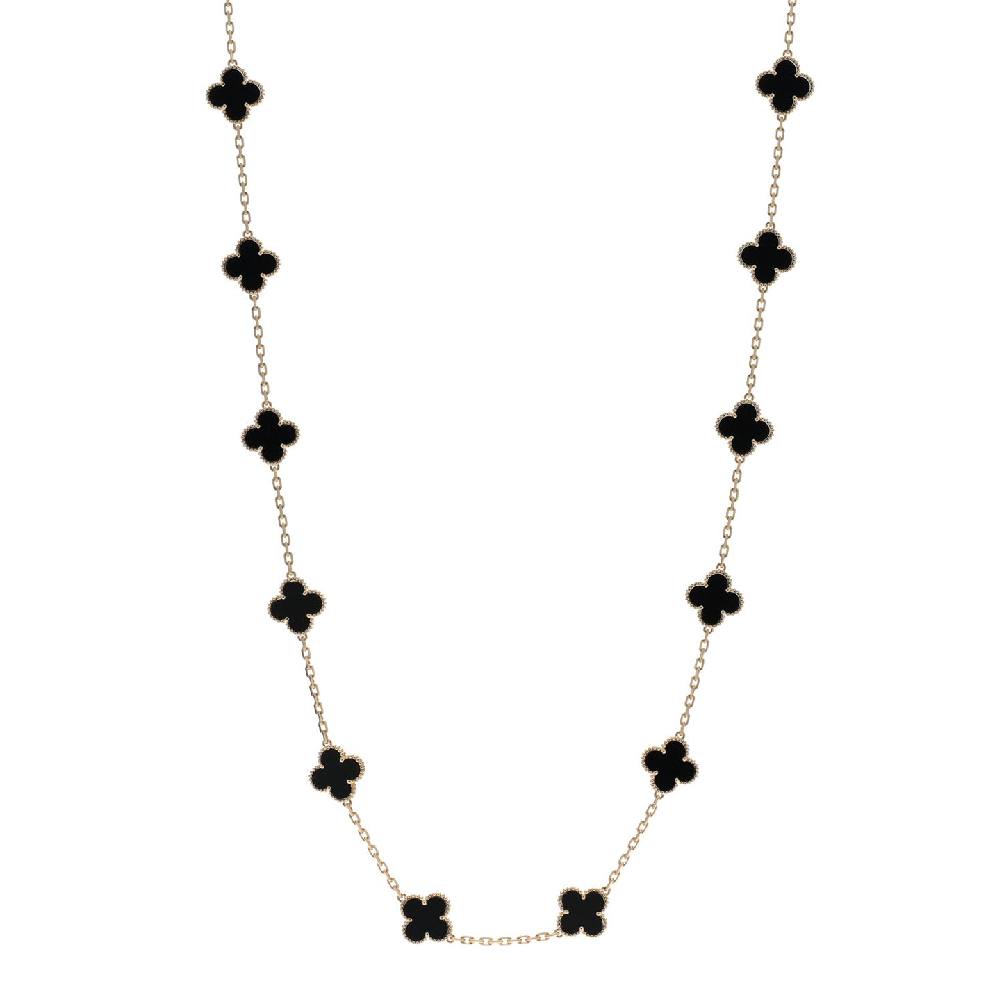 18K Yellow Gold Black Onyx 20 Motifs Vintage Alhambra Necklace