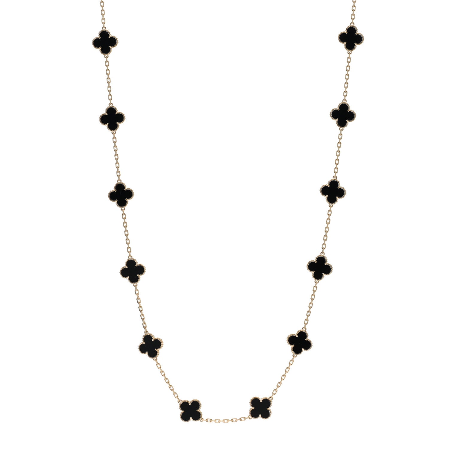 Van Cleef & Arpels 18K Yellow Gold Black Onyx 20 Motifs Vintage Alhambra Necklace 1 of 6