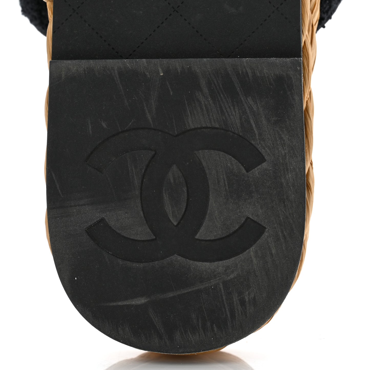 Terry Cloth Raffia CC Logo Thong Sandals 41 Black