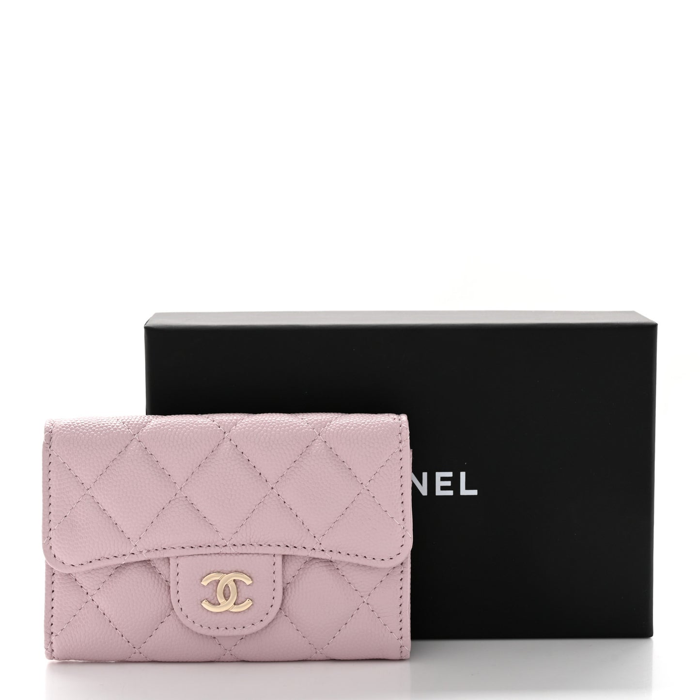 Caviar Quilted Flap Card Holder Wallet Light Pink
