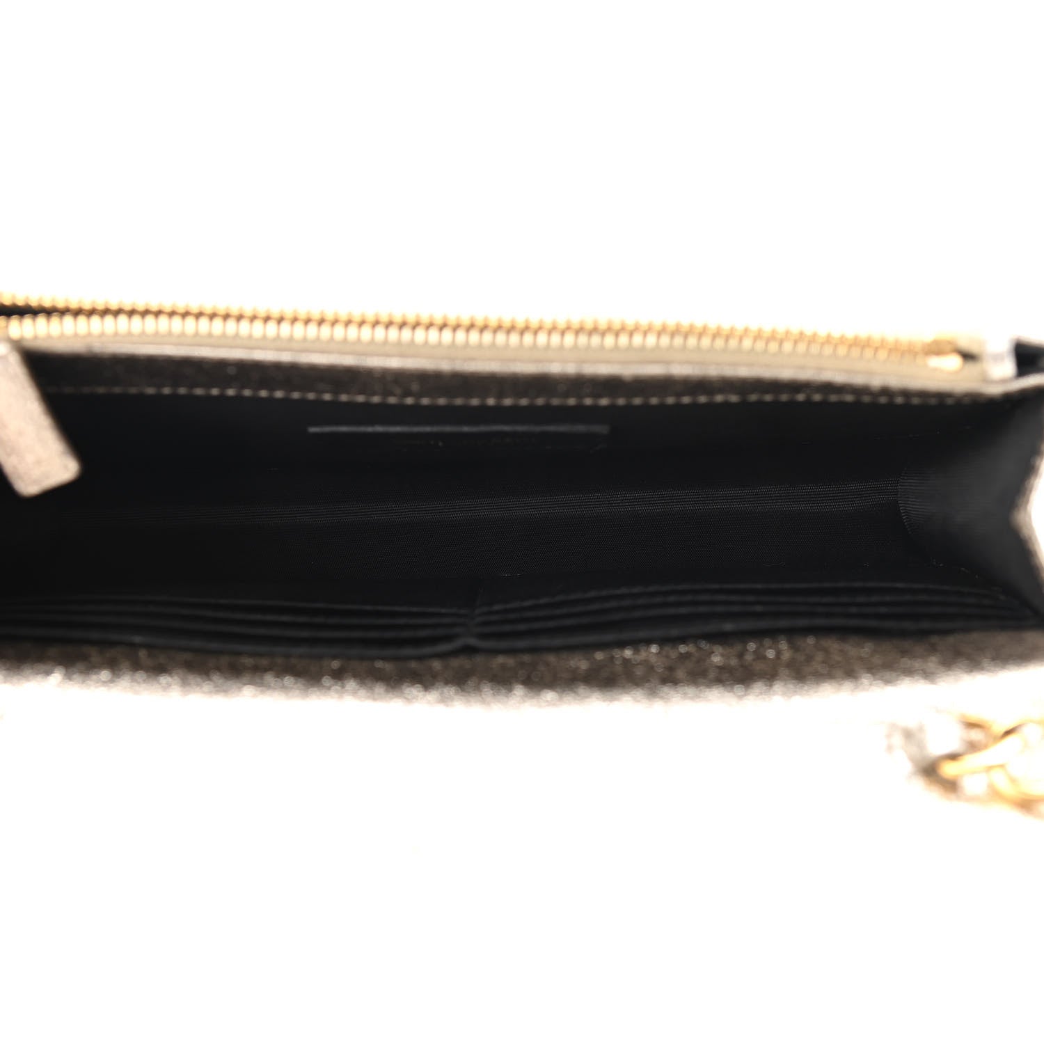 Saint Laurent Grain De Poudre Matelasse Chevron Monogram Envelope Chain Wallet Gold 4 of 11