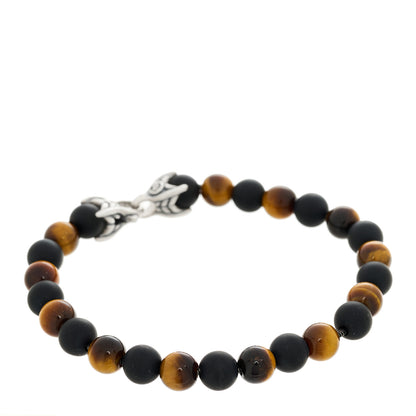 David Yurman Sterling Silver Red Tiger Eye Black Onyx 8mm Spiritual Beads Bracelet 2 of 4