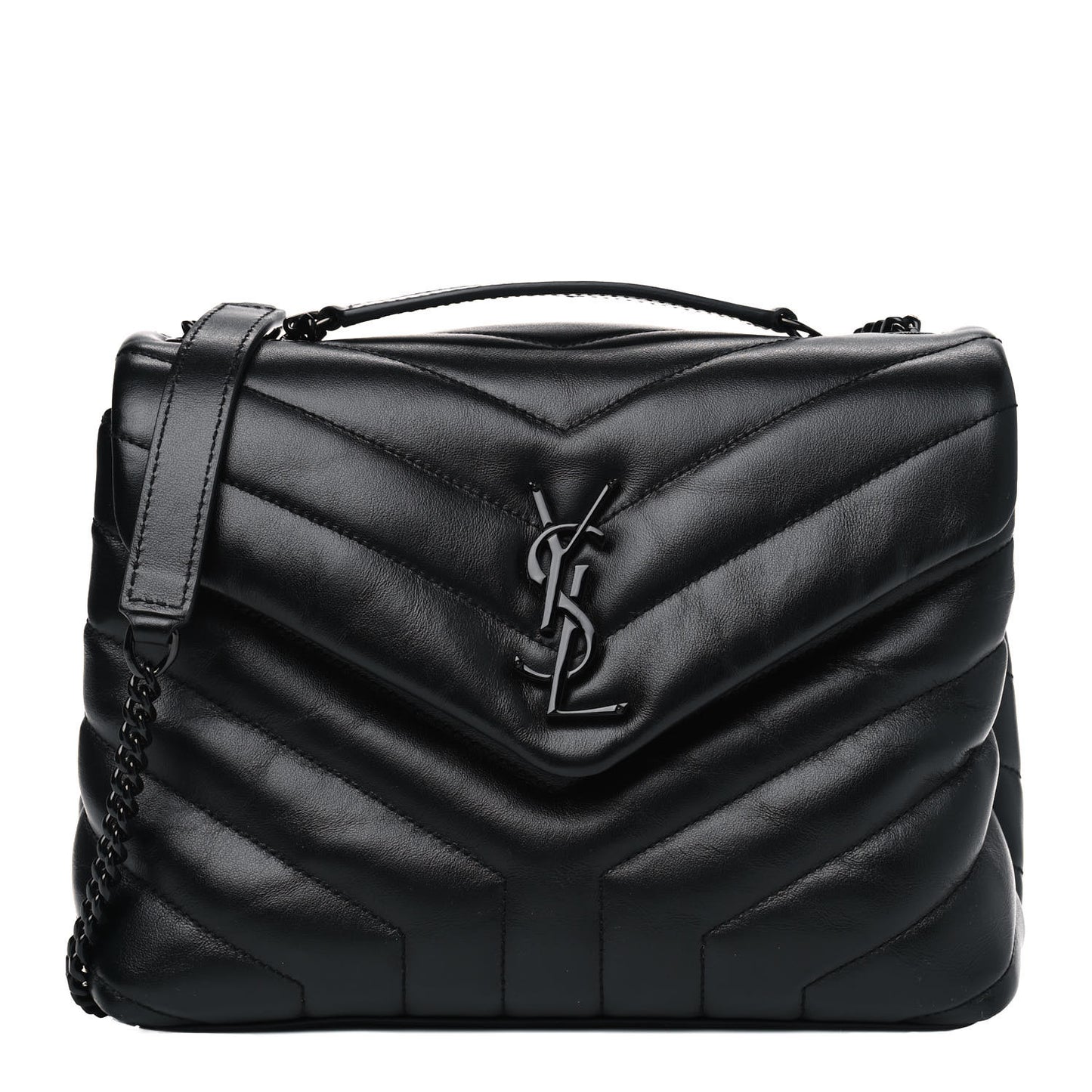 Calfskin Y Quilted Monogram Small Loulou Chain Satchel Black