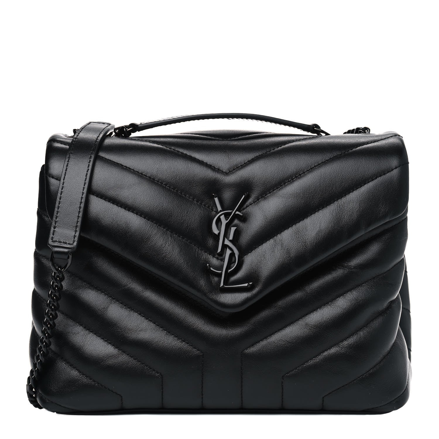 Saint Laurent Calfskin Y Quilted Monogram Small Loulou Chain Satchel Black 1 of 5