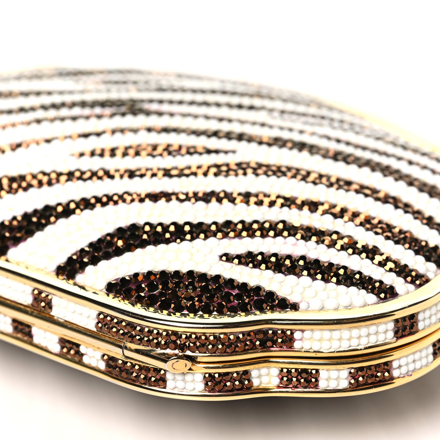 Judith Leiber Swarovski Crystal Zebra Minaudiere Clutch Brown White Gold 10 of 10
