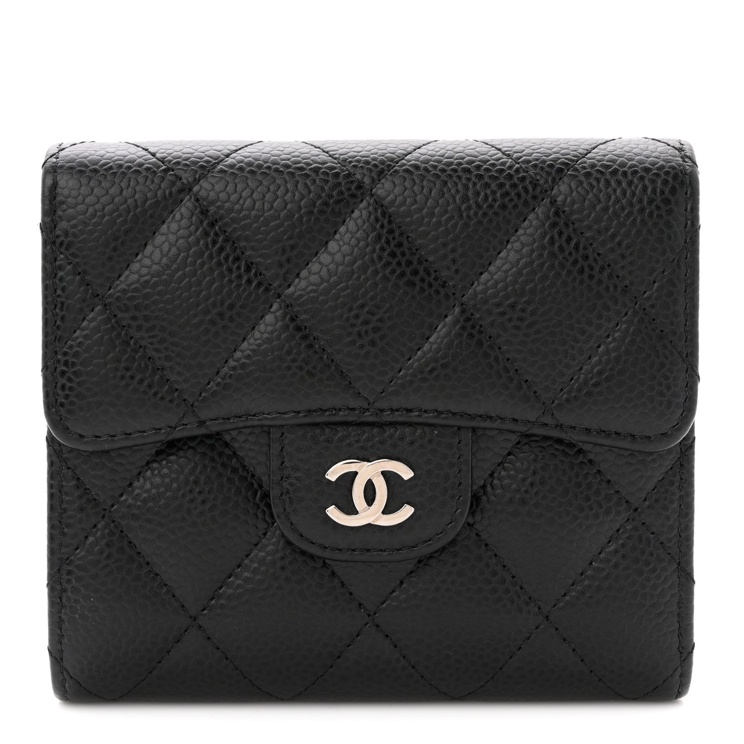 Caviar Quilted Compact Flap Wallet Black 39.5 Ivory Black
