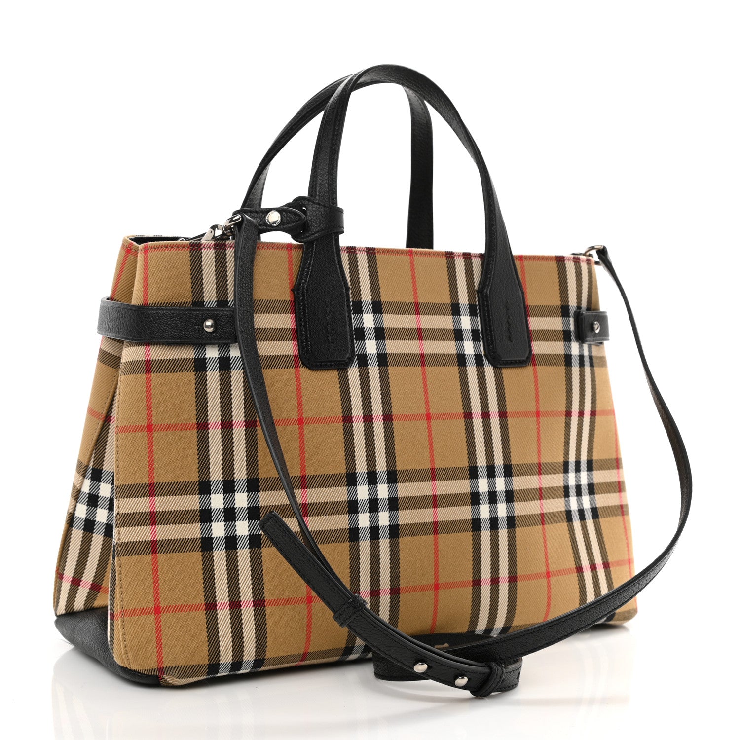 Burberry Goatskin Vintage Check Medium Banner Tote Black 3 of 11