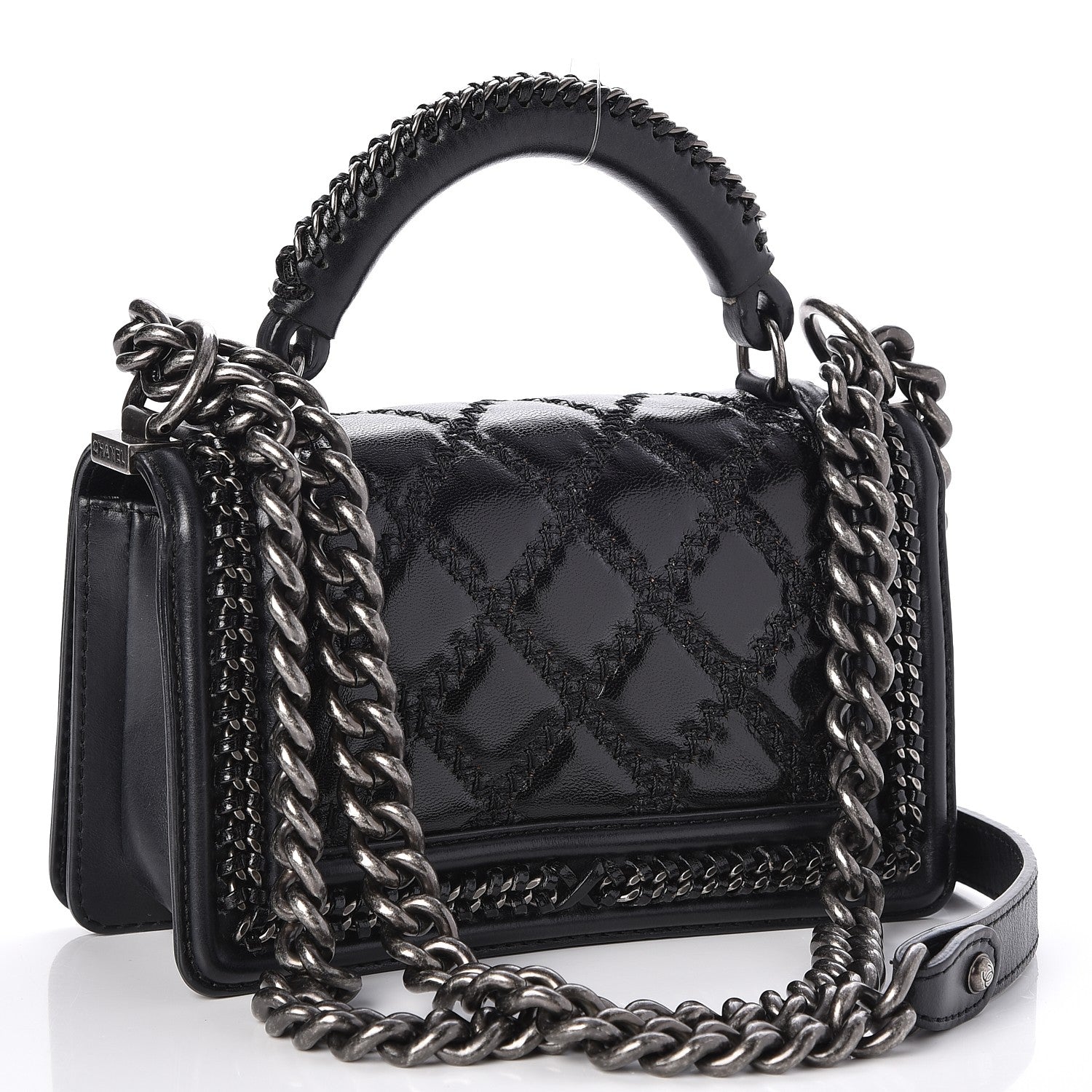 Chanel Goatskin Quilted Small Boy Top Handle Flap Black 3 of 11