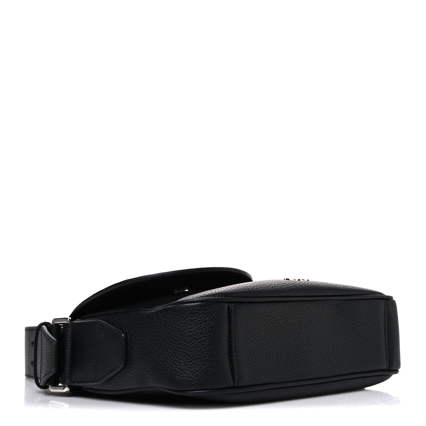 Grained Calfskin Saddle Messenger Bag Black