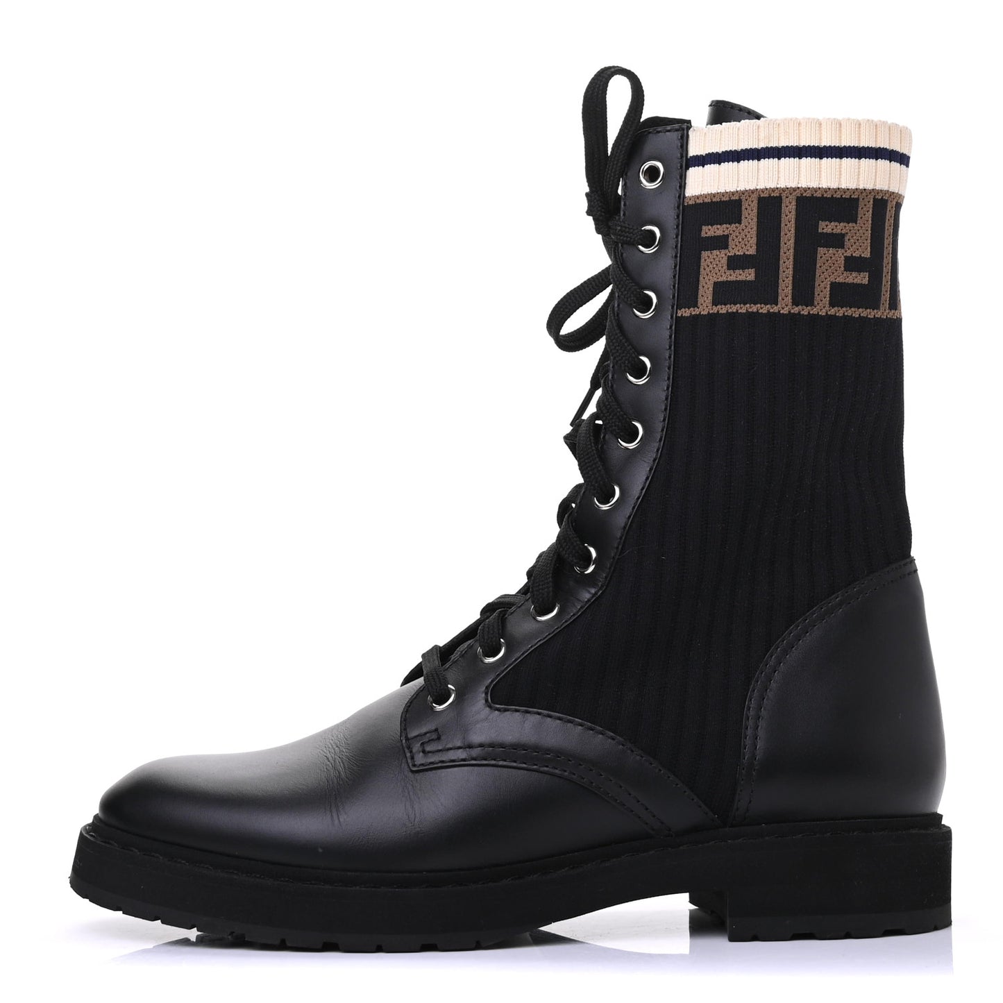 Calfskin Stretch Fabric Rockoko Biker Boots 38.5 Tobacco Black Marino