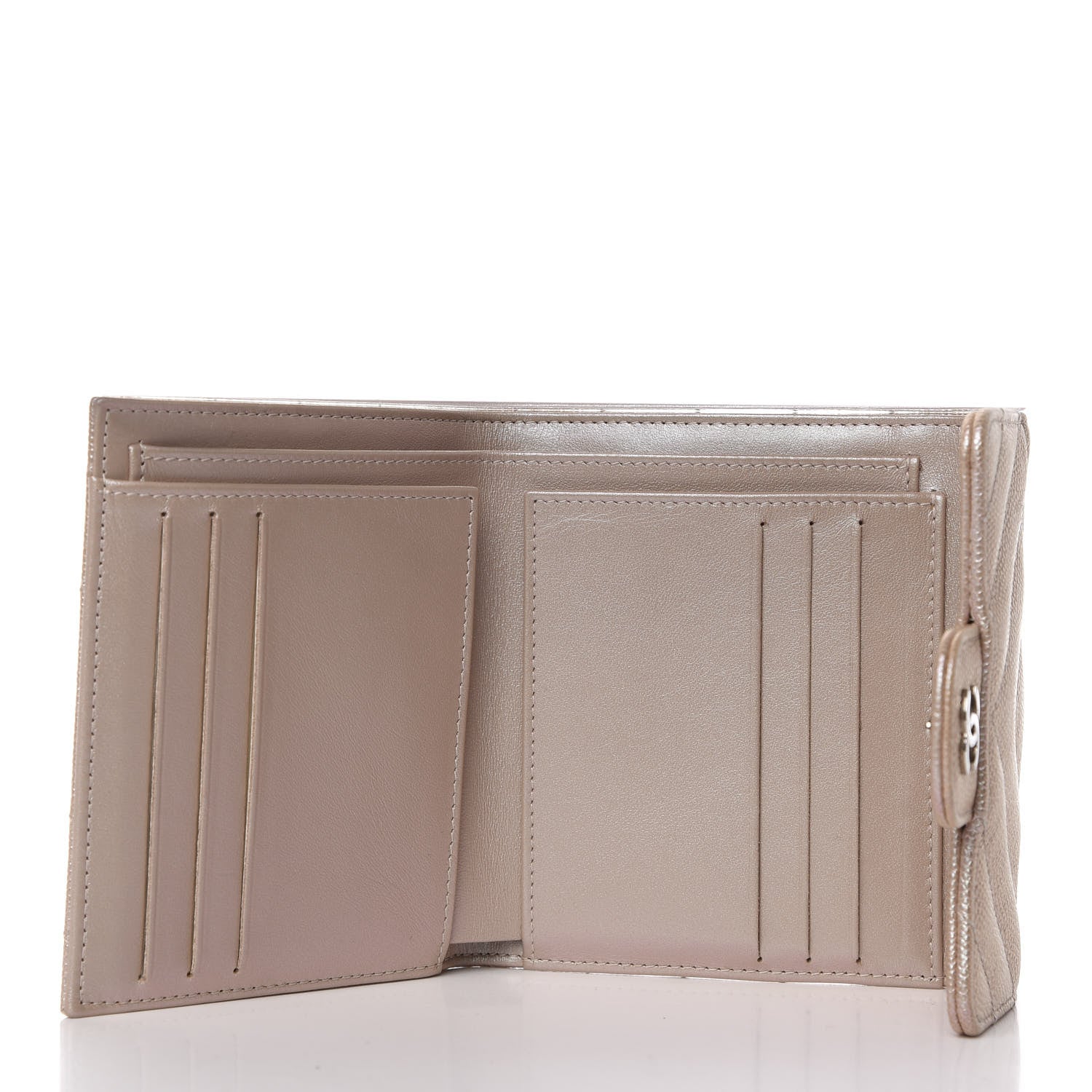 Chanel Metallic Caviar Chevron Quilted Compact Flap Wallet Light Gold 5 of 8