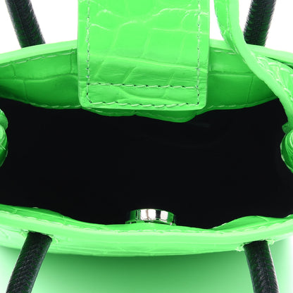 Balenciaga Shiny Calfskin Crocodile Embossed Logo Shopping Phone Holder Bag Fluo Green Black 6 of 14