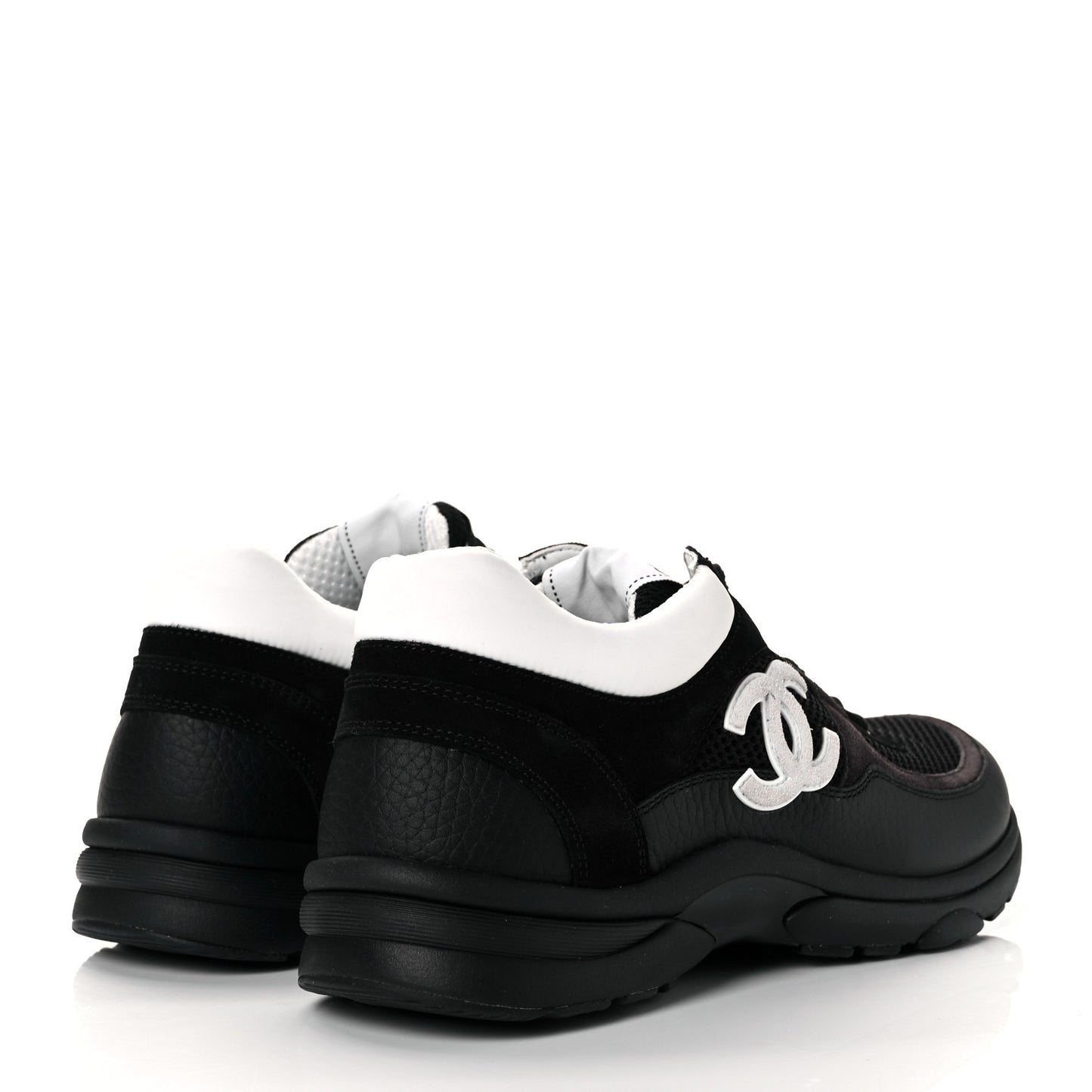 Mesh Suede Grained Calfskin Womens CC Sneakers 40 Black White