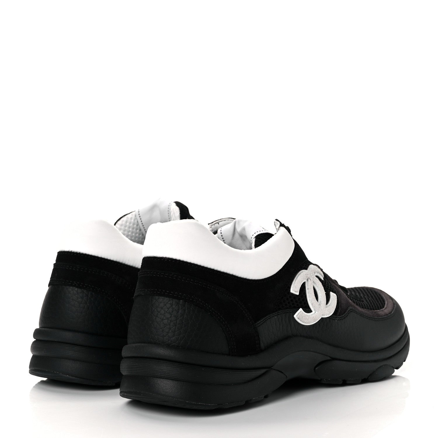 Chanel Mesh Suede Grained Calfskin Womens CC Sneakers 40 Black White 4 of 8