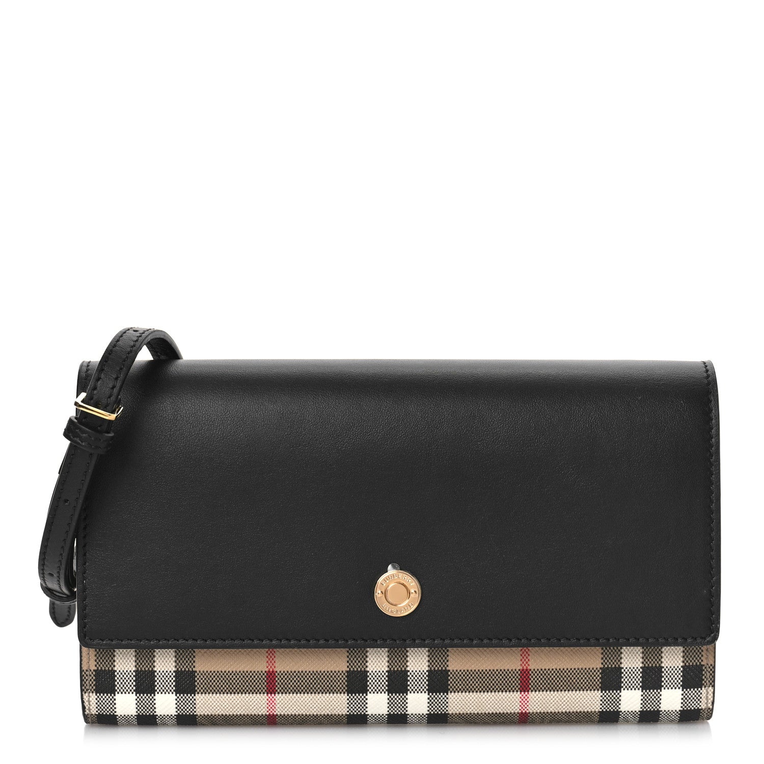 Burberry Calfskin Vintage Check Hannah Wallet with Detachable Strap Black 1 of 8