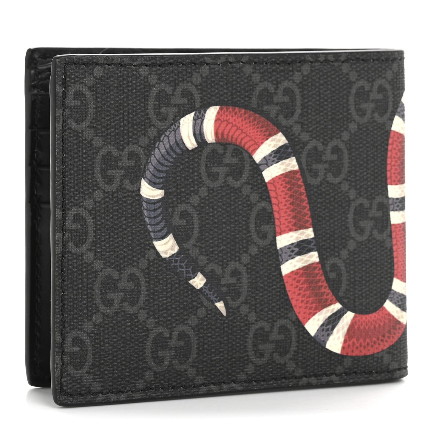 GG Supreme Monogram Kingsnake Nice Bi-Fold Wallet Black Grey
