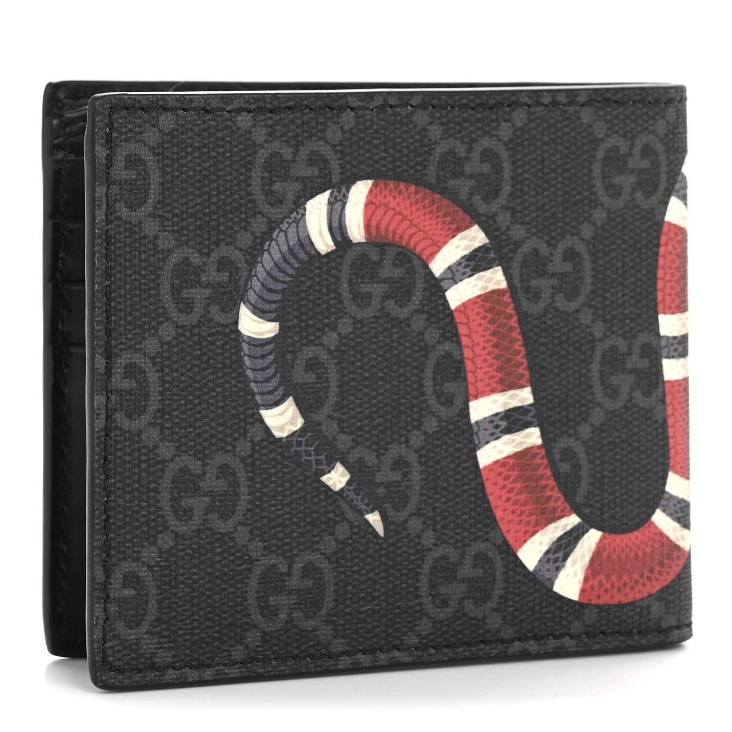 Gucci GG Supreme Monogram Kingsnake Nice Bi-Fold Wallet Black Grey 3 of 10