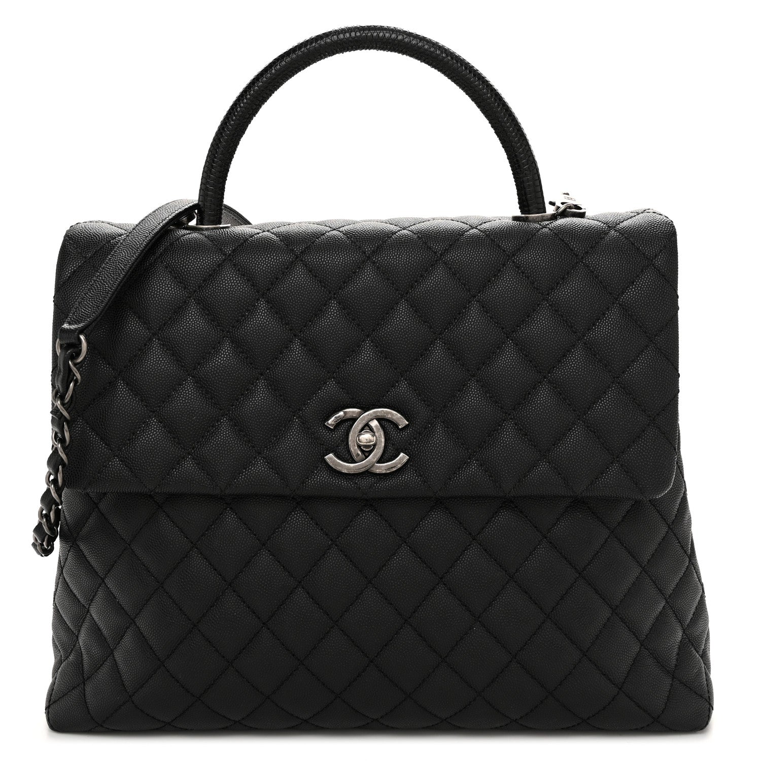 Chanel Caviar Lizard Quilted Large Coco Handle Flap Black 1 of 11