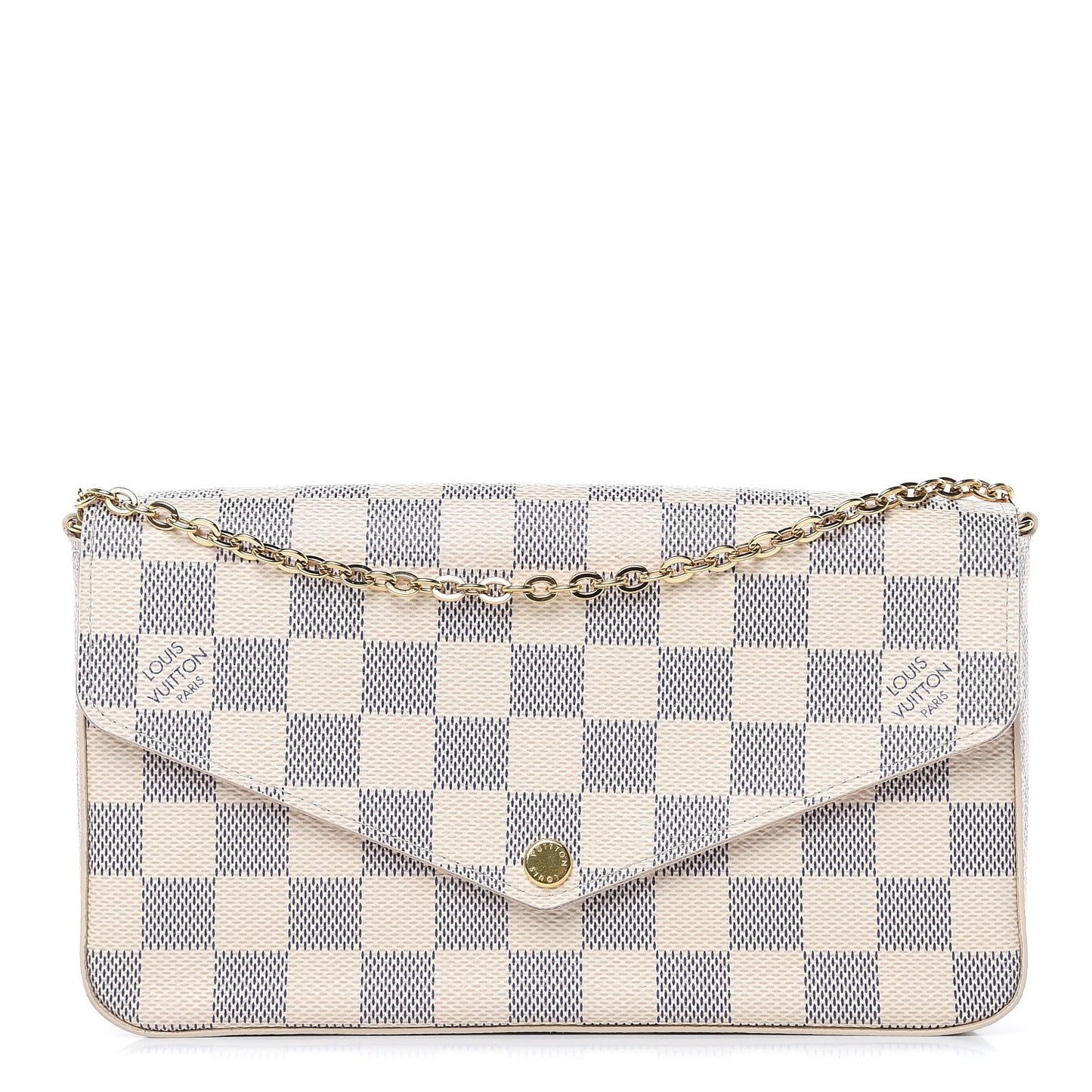 Damier Azur Pochette Felicie Chain Wallet Rose Ballerine