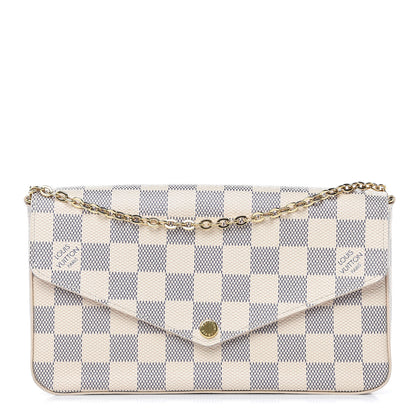 Louis Vuitton Damier Azur Pochette Felicie Chain Wallet Rose Ballerine 1 of 15
