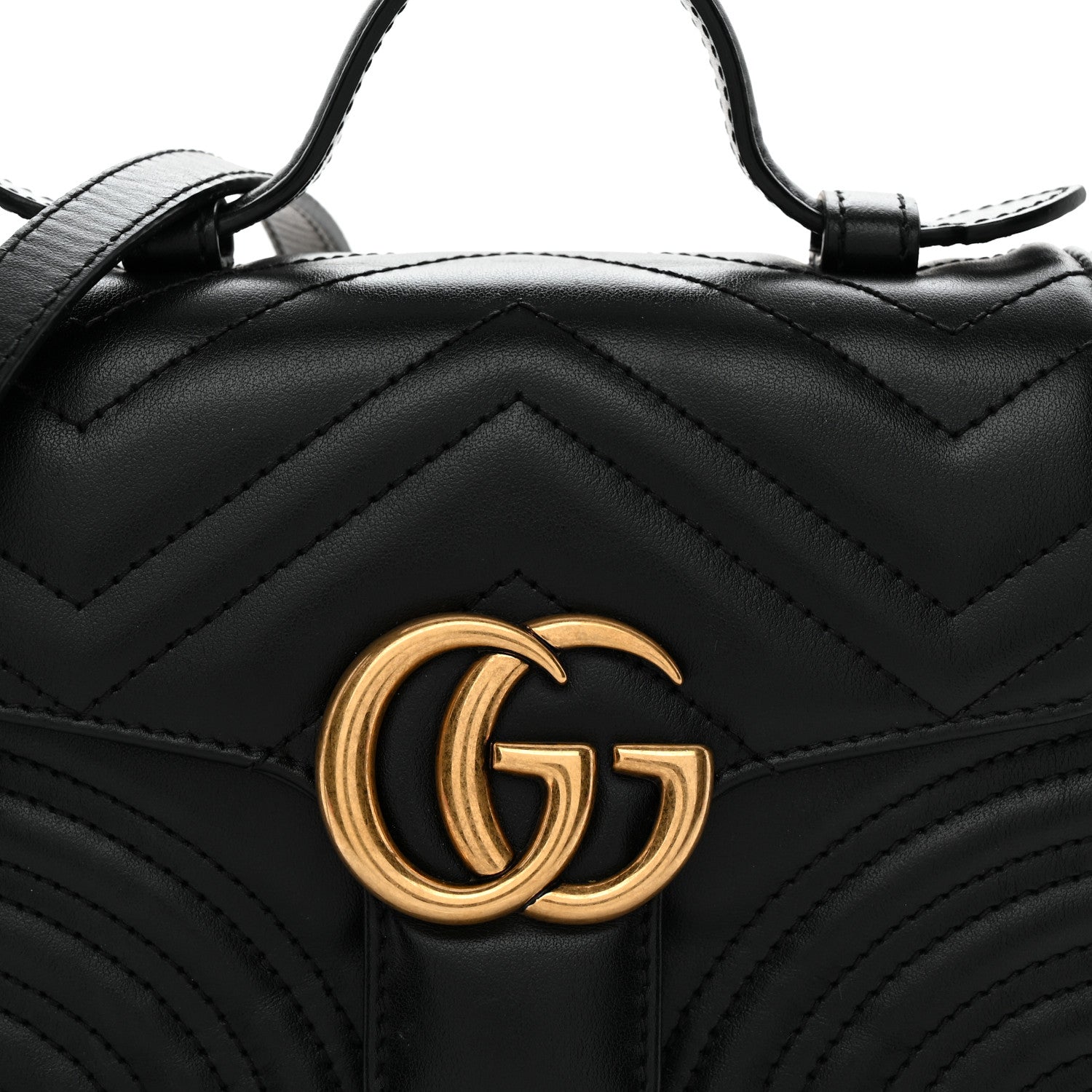 Gucci Calfskin Matelasse Mini GG Marmont Top Handle Shoulder Bag Black 7 of 12