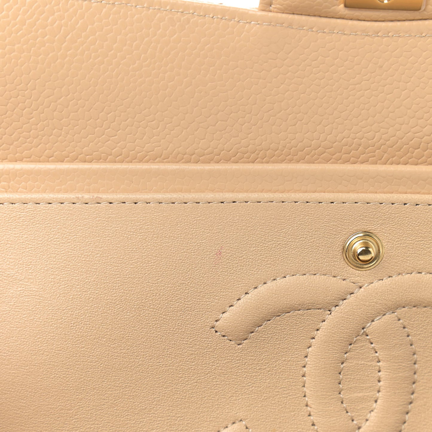 Caviar Quilted Medium Double Flap Beige