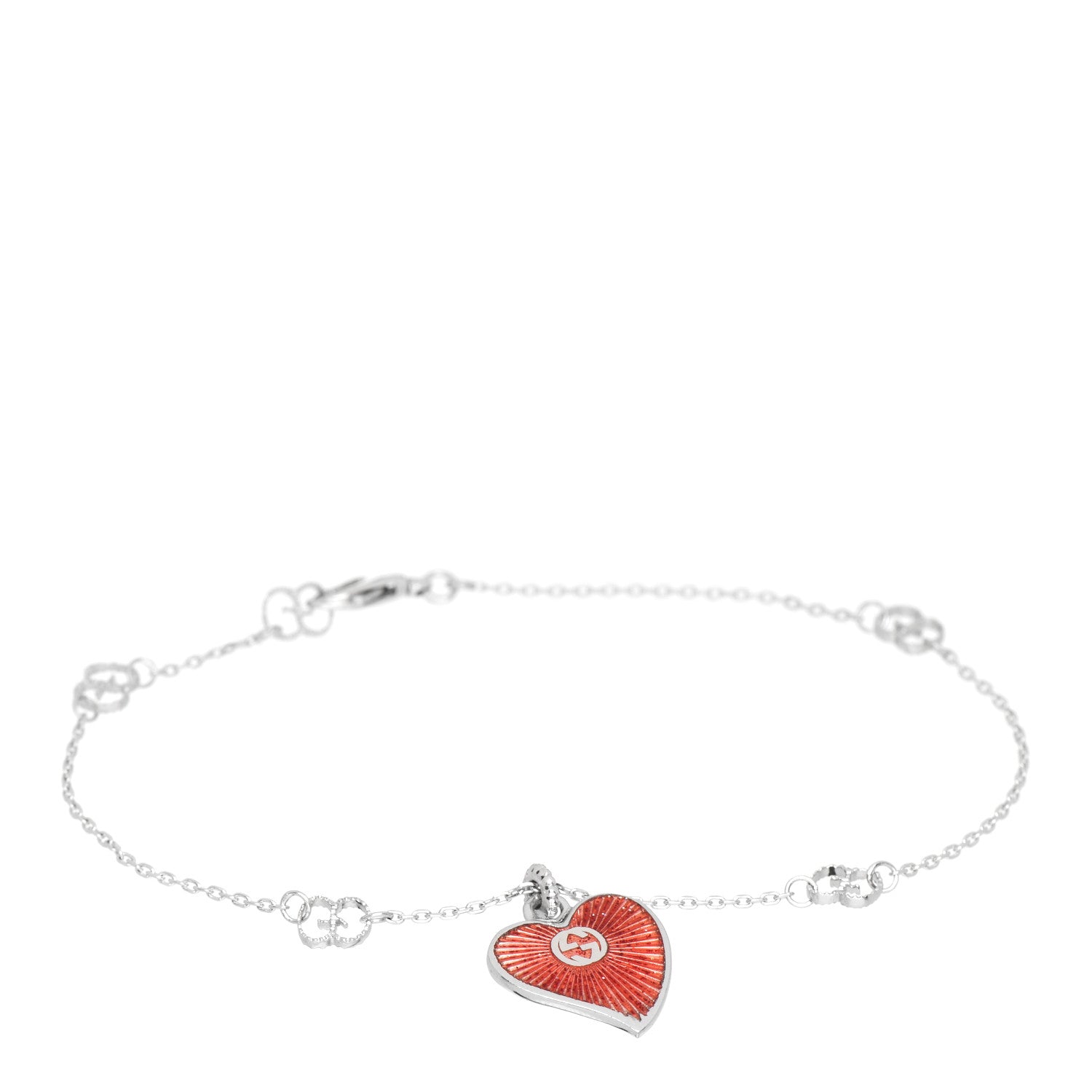 Gucci Sterling Silver Enamel San Valentino Heart Bracelet Red 1 of 4