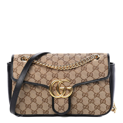 Gucci Monogram Matelasse Diagonal Small GG Marmont Shoulder Bag Beige Black 1 of 4