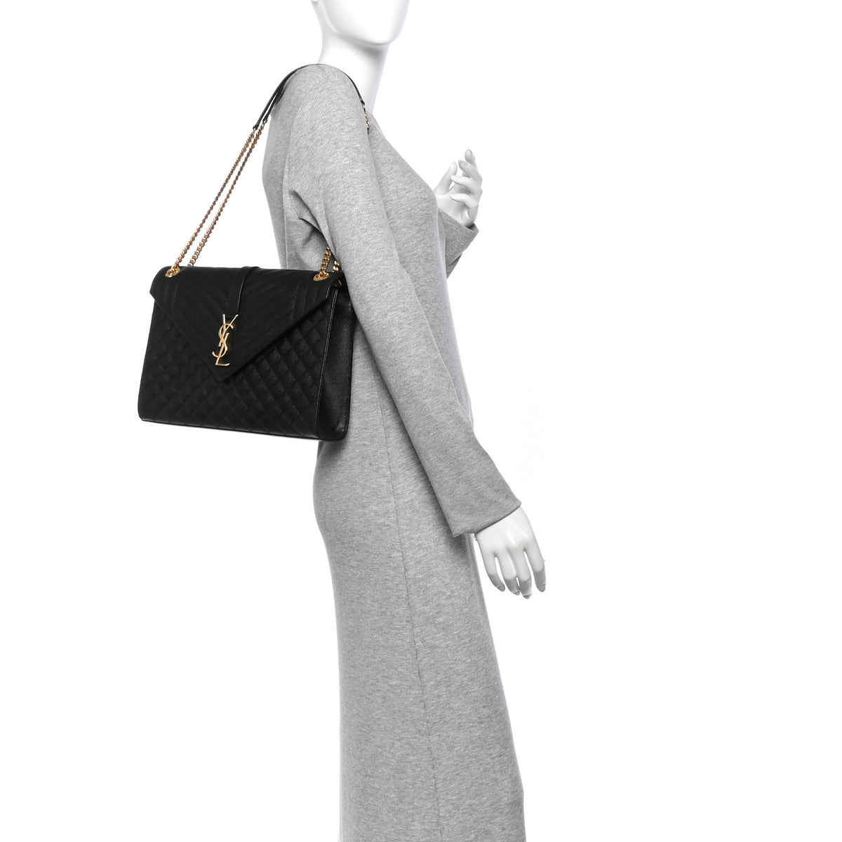 Saint Laurent Grain De Poudre Textured Mixed Matelasse Large Triquilt Monogram Satchel Black 2 of 12