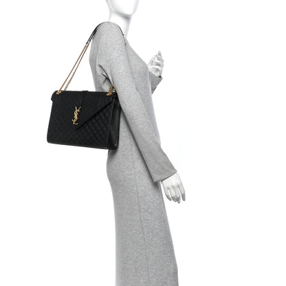 Saint Laurent Grain De Poudre Textured Mixed Matelasse Large Triquilt Monogram Satchel Black 2 of 12