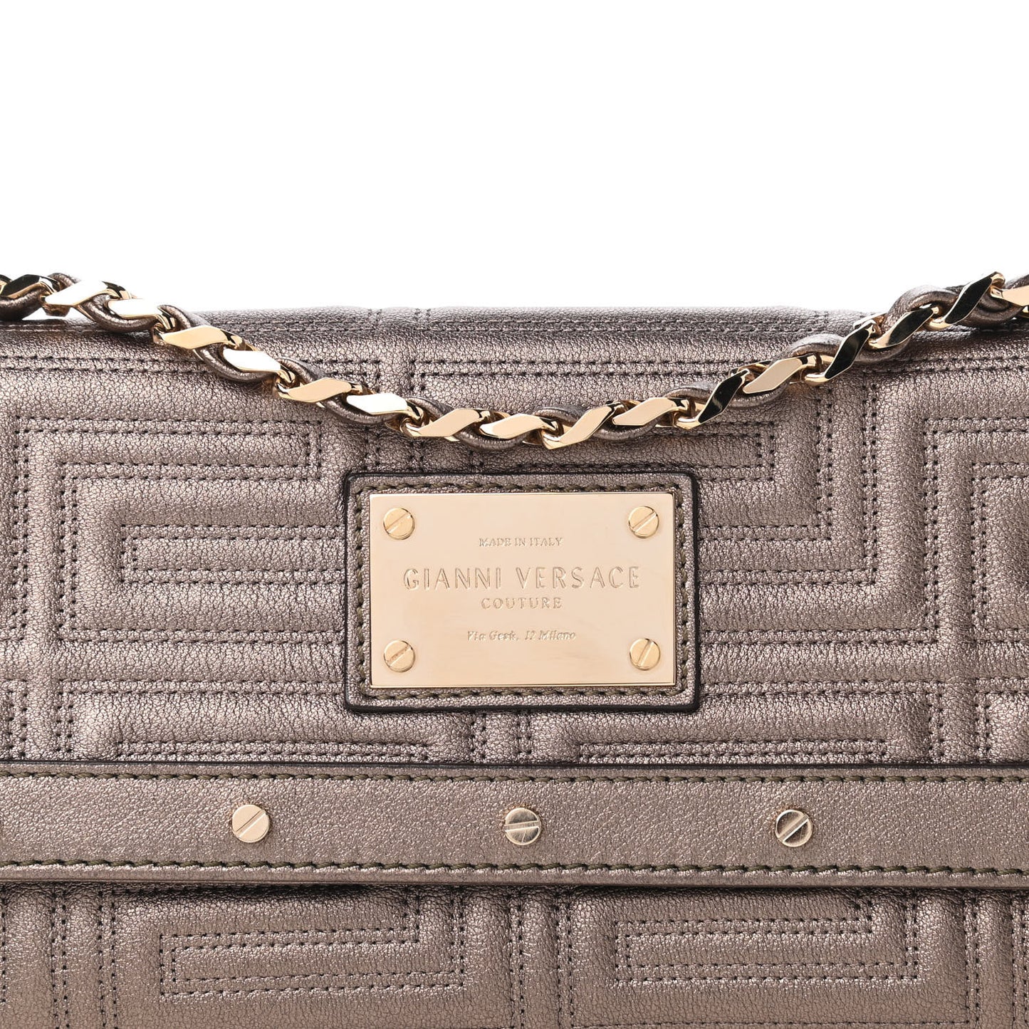 Metallic Lambskin Couture Chain Clutch Bronze