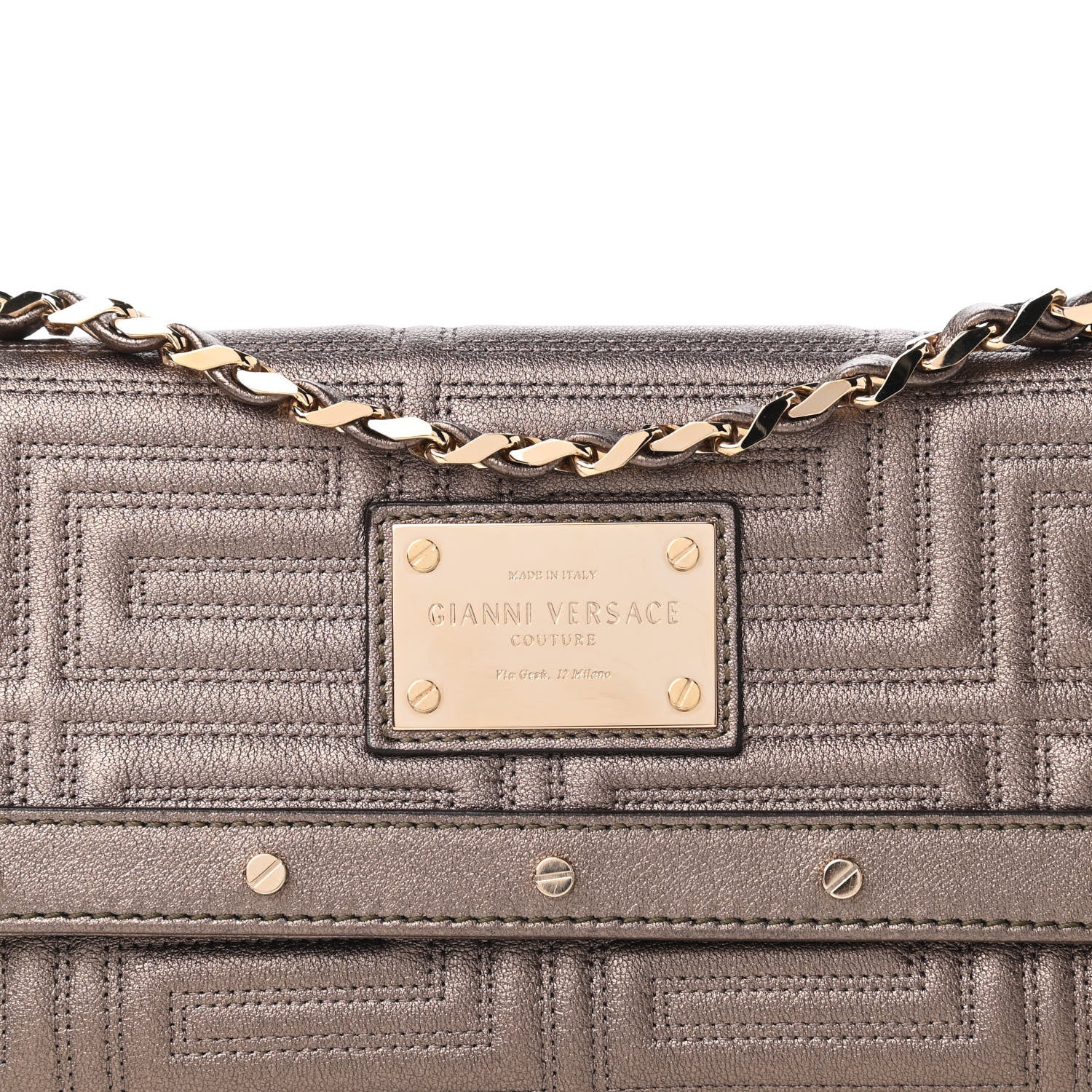 Versace Metallic Lambskin Couture Chain Clutch Bronze 9 of 9
