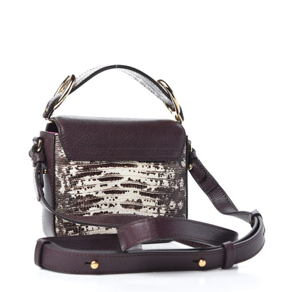 Chloe Shiny Goatskin Calfskin Lizard Embossed Mini C Double Carry Black Raisin 3 of 9