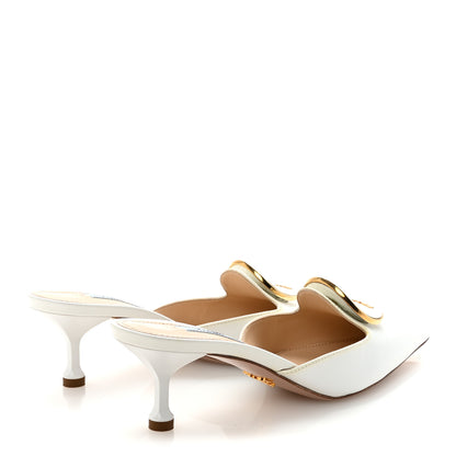 Prada Saffiano Logo Pointed Toe 50mm Mules 36 White 5 of 9